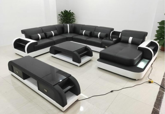 Ecksofa Polster Ecksofa U Form Couchtisch Sideboard Ledersofa Wohnlandschaft Neu