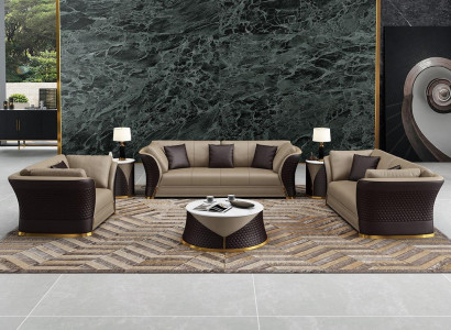 Sitzgarnitur 3+2+1 Sitzer Design Polster Sofas Leder Relax Moderne Neue Braun