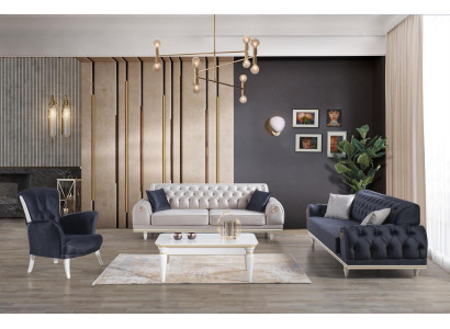 Luxus Sofagarnitur Couch Set Möbel 3+3+1 Couchtisch Möbel Textil 4tlg