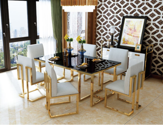 Design Esstisch Holz mit Edelstahl Elementen Tische Deko Esszimmer Möbel