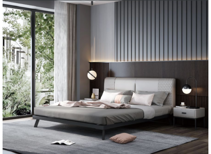 Luxus Design Leder Bett Metall Gold Betten Polster Hotel 180x200cm Grau
