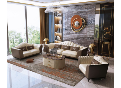 Italienische Sofagarnitur Leder Sitz Polster Couch 3+2+1 Gruppe Garnituren