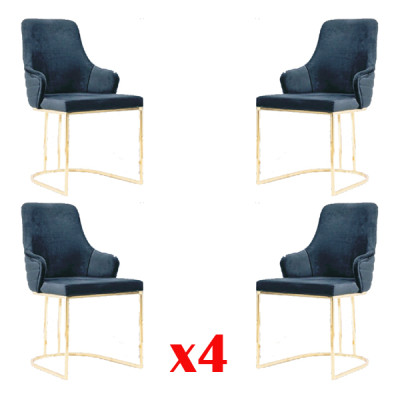 Stuhlgruppe 4x Stühle Stuhl Stoff Blau Stühle Möbel Gruppe Esszimmer