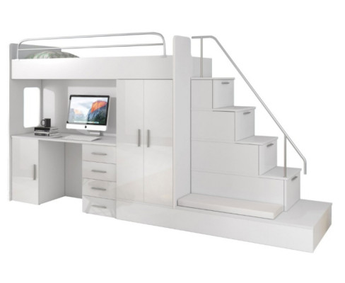 Weiß Kinder Hochbett Etagenbett Doppelstockbett Bett Hochglanz Möbel