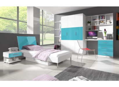 Bett + Nachttisch - Schlafzimmer Möbel Kinderzimmer Betten Blau 2tlg. Set Neu
