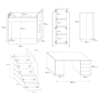Doppelstockbett Grau Tisch Schrank Multifunktion Etagen Hochbett Kinderzimmer