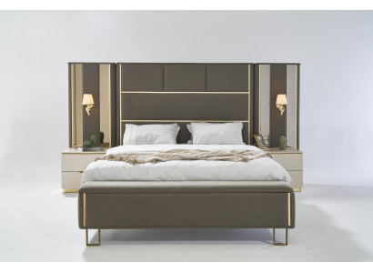 Bett Doppelbett 2x Nachttische Holz Design Betten Schlafzimmer Polster 3 tlg Set