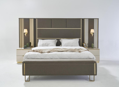 Bett Doppelbett 2x Nachttische Holz Design Betten Schlafzimmer Polster 3 tlg Set