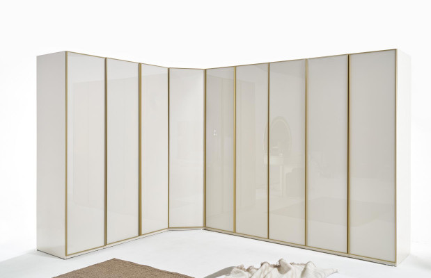 Hochglanz Kleiderschrank Schlafzimmer Schränke Eckschrank Luxus Möbel Gold Beige