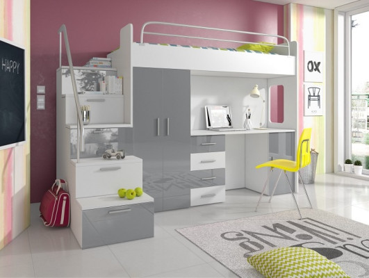 Doppelstockbett Etagenbett Doppelbett Jugend Bett Betten mit Schrank Tisch RAJ4