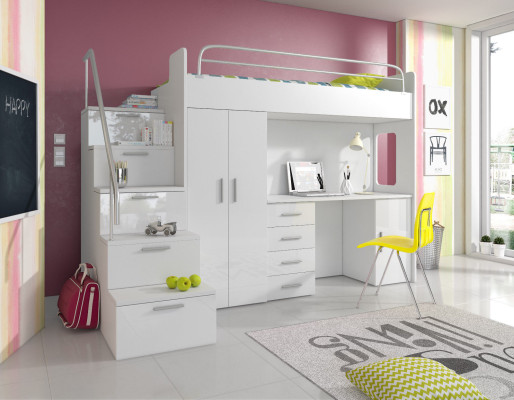 Doppelstockbett Etagenbett Doppelbett Jugend Bett Betten mit Schrank Tisch RAJ4w