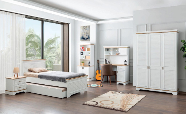 Schreibtisch Weiß Holz Jugend Schlafzimmer Kinderzimmer Möbel Design Tisch Weiß