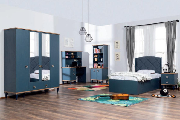 Blauer Schlafzimmer Kleiderschrank Set Jugendzimmer Teeneger Möbel Schrank Neu