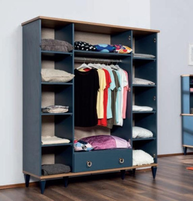 Blauer Schlafzimmer Kleiderschrank Set Jugendzimmer Teeneger Möbel Schrank Neu