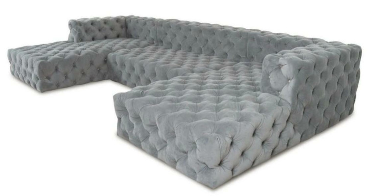 Chesterfield U Form Sofa Grau XXL Big Textil Stoff Couchen Luxus Möbel Polster