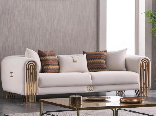 Weißer Wohnzimmer Edelstahl Couch Polstermöbel Textil Design Stil Sofa