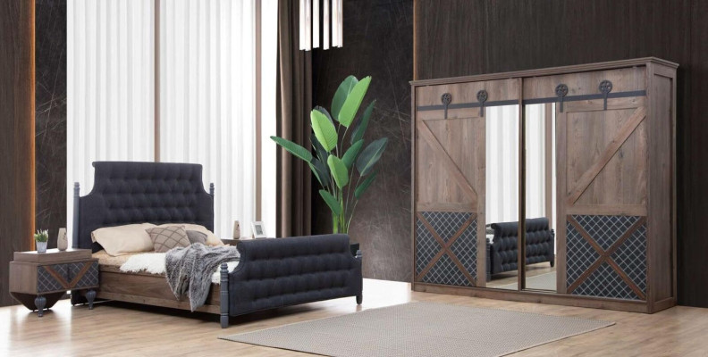 Bett Nachttisch Kommode mit Spiegel Schlafzimmer 4 tlg. Set Chesterfield