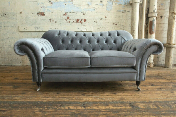 Chesterfield Original Sofa Textil Sofas Couchen Stoff Grau 200cm Couch
