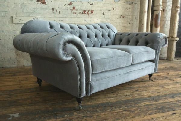 Chesterfield Original Sofa Textil Sofas Couchen Stoff Grau 200cm Couch