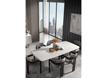 Garnitur Essgruppe Esszimmer Esstisch Luxus Stühle Essecke 7tlg Weiß