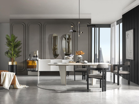 Garnitur Essgruppe Esszimmer Esstisch Luxus Stühle Essecke 7tlg Weiß
