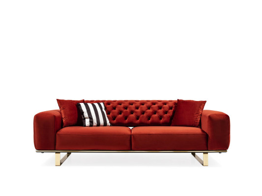 Dreisitzer Chesterfield Sofa 3 Sitzer Sofas Rot Stoff Wohnzimmer Luxus
