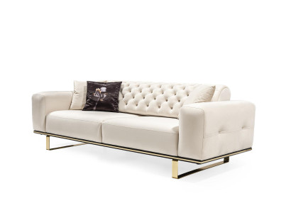 Dreisitzer Chesterfield Sofa 3 Sitz Sofas Weiß Stoff Wohnzimmer Luxus