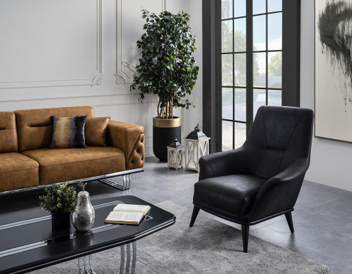 Luxus Sessel Ohrensessel Cocktailsessel Kunstleder Polyester Schwarz