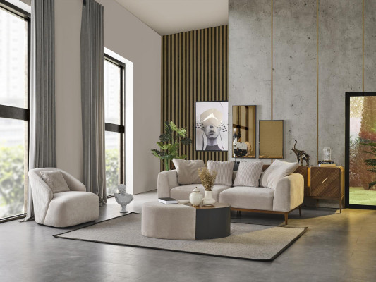 Sessel Ohrensessel Modern Stoff Wohnzimmer Polyester Weiß Design Sitz
