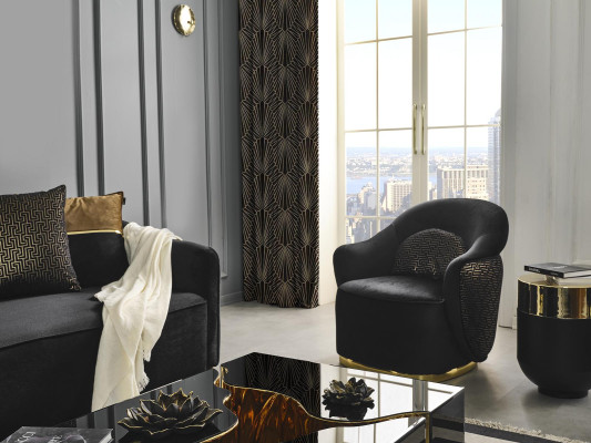 Sessel Ohrensessel Modern Stoff Wohnzimmer Polyester Blau Design Sitz