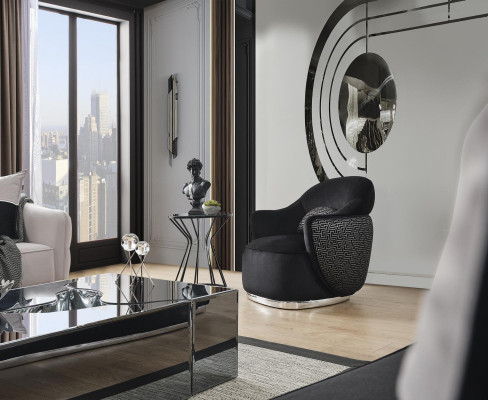 Sessel Ohrensessel Modern Stoff Wohnzimmer Polyester Schwarz Design