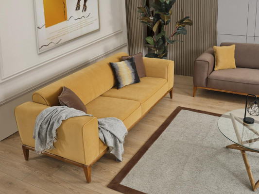 Sofagarnitur Komplette Sofa 431 Sitzer Sessel Stoff Gelb Set 3tlg Neu
