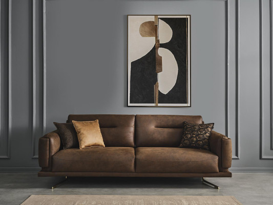 Sofagarnitur Komplette Sofa 431 Sitz Sessel Kunstleder Braun Set 3tlg