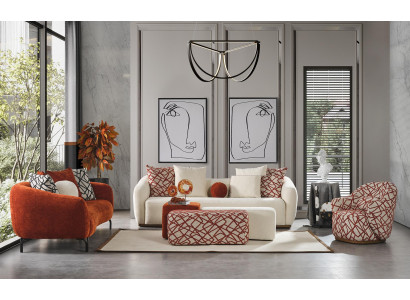 Komplette Couchgarnitur Sofagarnitur Sofa 431 Orange Stoff 4tlg Gruppe