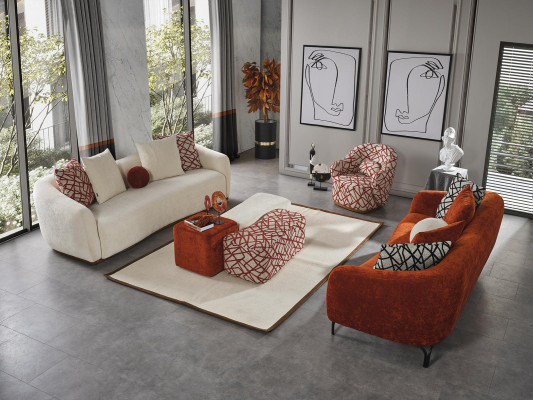 Komplette Couchgarnitur Sofagarnitur Sofa 431 Orange Stoff 4tlg Gruppe