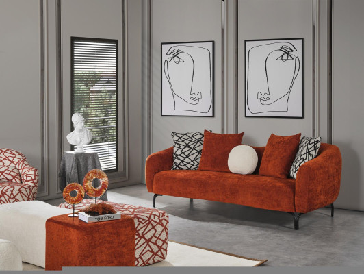 Sofagarnitur Sofa Sessel 431 Sitz Stoff Luxus Sofas Orange Wohnzimmer