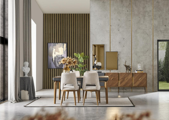 Essgruppe Esszimmer Esstisch Garnitur Luxus Stühle Essecke 5tlg Braun