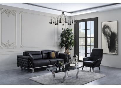 Sofagarnitur Komplette Sofa 41 Sitz Sessel Kunstleder Schwarz Set 2tlg