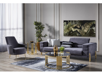Luxus Sofagarnitur Sofa 3 Sitzer Sessel Stoff Modern Grau Modern Set