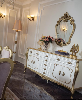 Design Esszimmer Set 8tlg Esstisch Stuhl Kommode Vitrine Spiegel