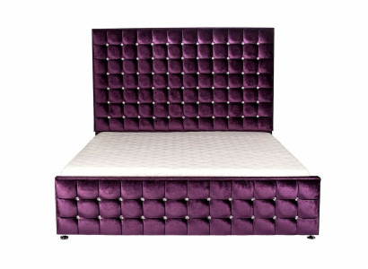 Lila Luxus Samt Textil Bett Doppel Betten Chesterfield mit Kristallsteinen Neu