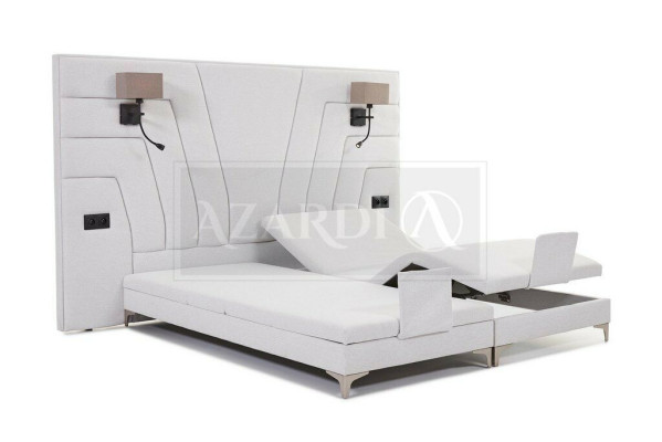 Bett Betten Doppelbett Schlafzimmer Leder Polster Textil Hotel + Lampen