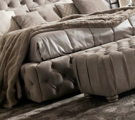 Echtes Chesterfield Bett Doppel Hotel Betten Textil Polster 160x200cm Stoff Neu
