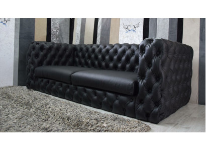 Schwarzer Chesterfield 3 Sitzer Couch Sofa Designer Luxus Garnitur 