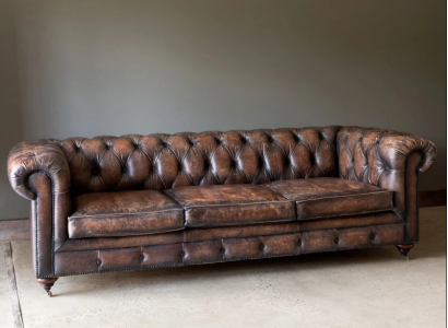 Brauner Chesterfield 3-Sitzer Leder Sofa Couch Englische Stil Möbel 