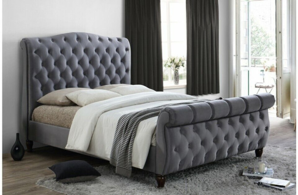 Klassisches Samt Textil Bett Doppel Betten Gepolsterte Hotel Schlazimmer 180x200