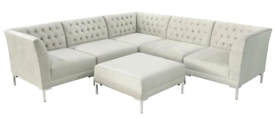 Ecksofa Hocker Grau xxl Big Textil Stoff Chesterfield Sofas Garnitur Möbel