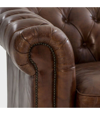 Englische Chesterfield Couch Leder Sofa Couchen Sofas Dreisitzer Braun Rollen