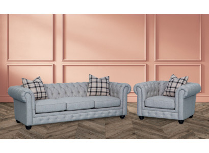 Chesterfield Sofagarnitur Sofa Couch Polster 3+1 Sitzer Leder Couchen Textil Neu