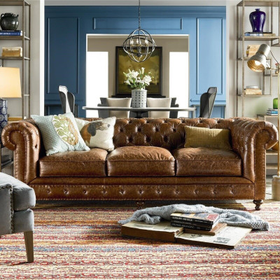 Designer Chesterfield brauner Dreisitzer Luxus 3-Sitzer Couch